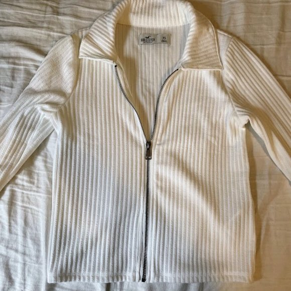 Holister White Ribbed Zip Up Polo - Picture 2 of 4